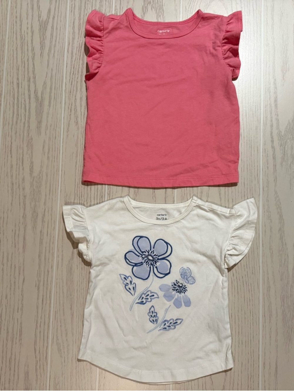 Carter’s Girls Flutter Sleeve Tops Bundle 2T Pink White Floral EUC‎